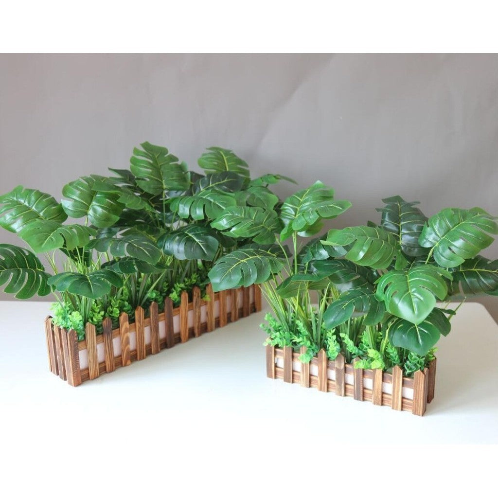 Artificial Monstera Plants - Fake Planta in Picket Fence Pot for Indoor Outdoor Office House Living Room Hogar Decoración