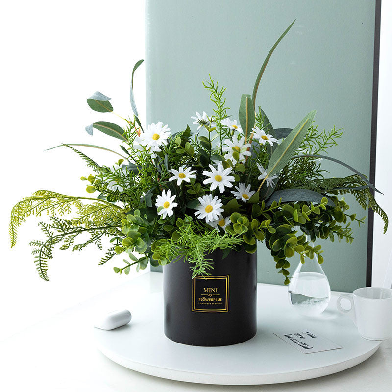 Artificial Plants Indoor Fake Daisy Flower in Pots Fake Potted Planta Fake Indoor Plants with Black Pots for Bathroom Living Room Office Desk Shelves