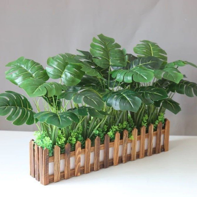 Artificial Monstera Plants - Fake Planta in Picket Fence Pot for Indoor Outdoor Office House Living Room Hogar Decoración