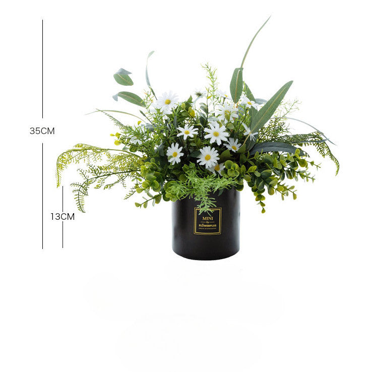 Artificial Plants Indoor Fake Daisy Flower in Pots Fake Potted Planta Fake Indoor Plants with Black Pots for Bathroom Living Room Office Desk Shelves