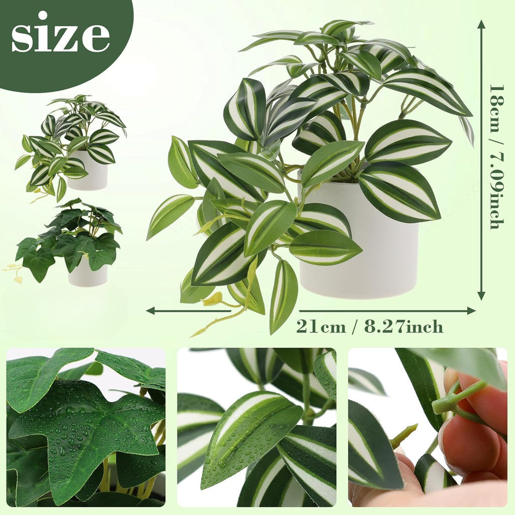Mini Artificial Planta Potted Indoor Decoración in White Pot Fake Plants Realistic Faux Colgante Planta Greenery Props Modern for Living Room Thanksgiving Hogar Ornament