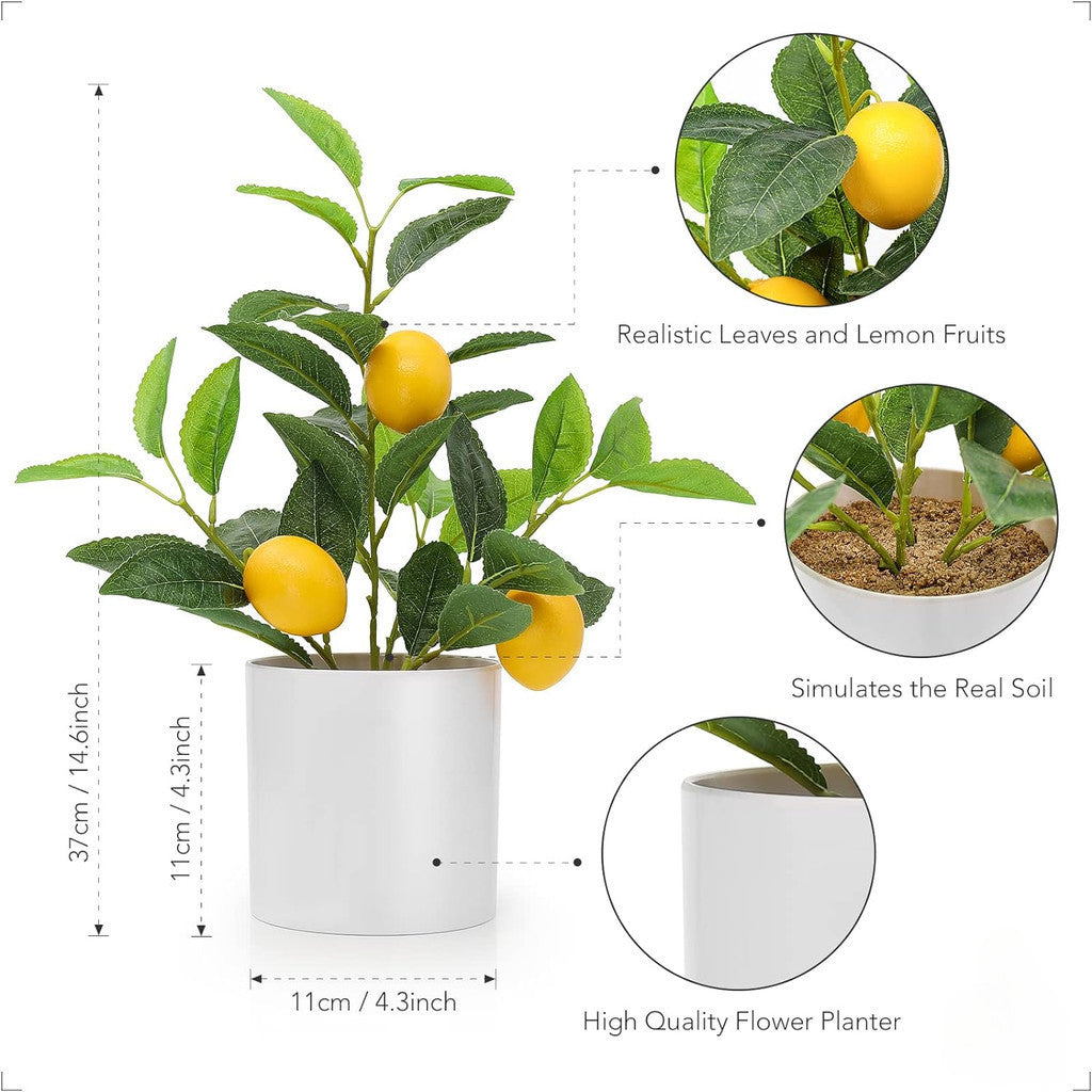 Nearly Natural Small Fake Lemon Tree for Lemon Decoración, 14.6 Inches Artificial Lemon Tree with White Pot Potted Planta Perfecto para Kitchen, Hogar, Indoor