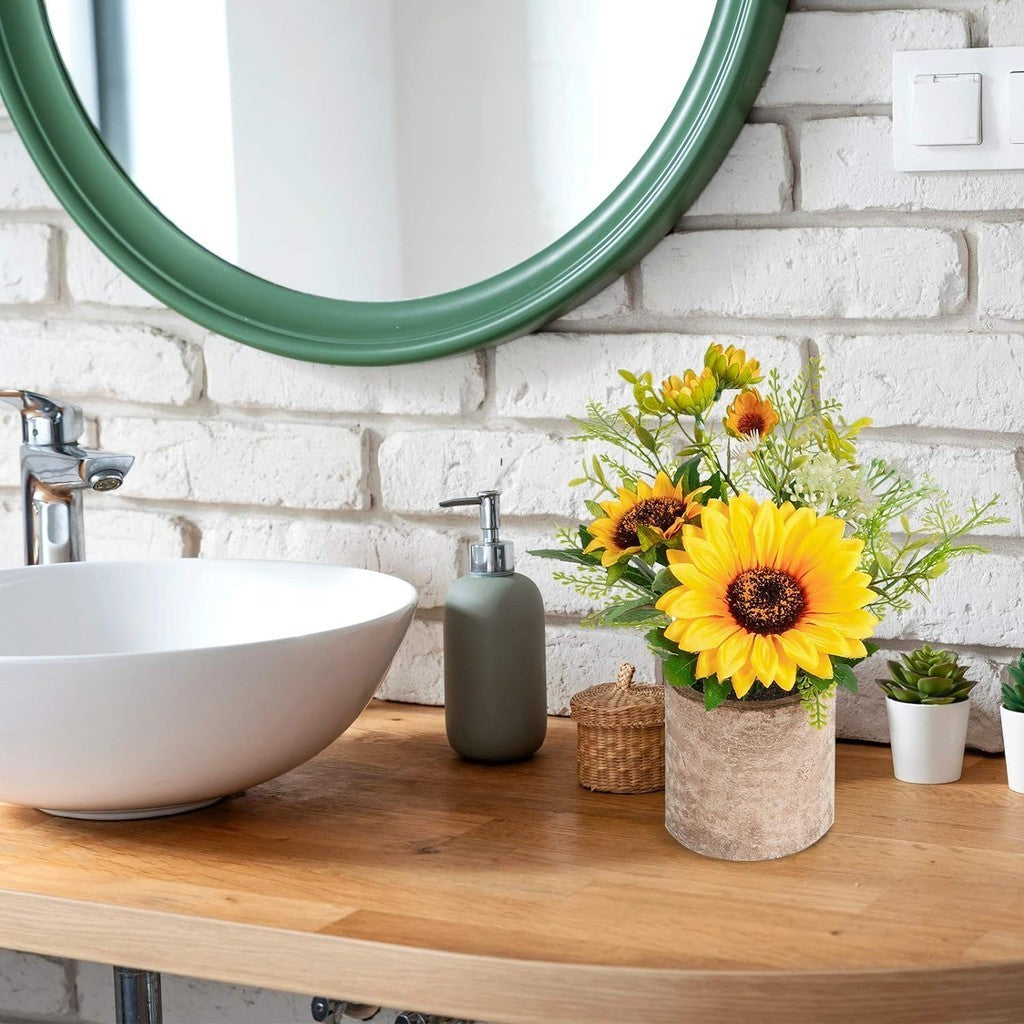 Sunflower Artificial Flowers Pot, Sunflower Decoración, Yellow Fake Flower in Pots, for Hogar Bathroom Kitchen Centerpieces for Tables Sunflowers Potted