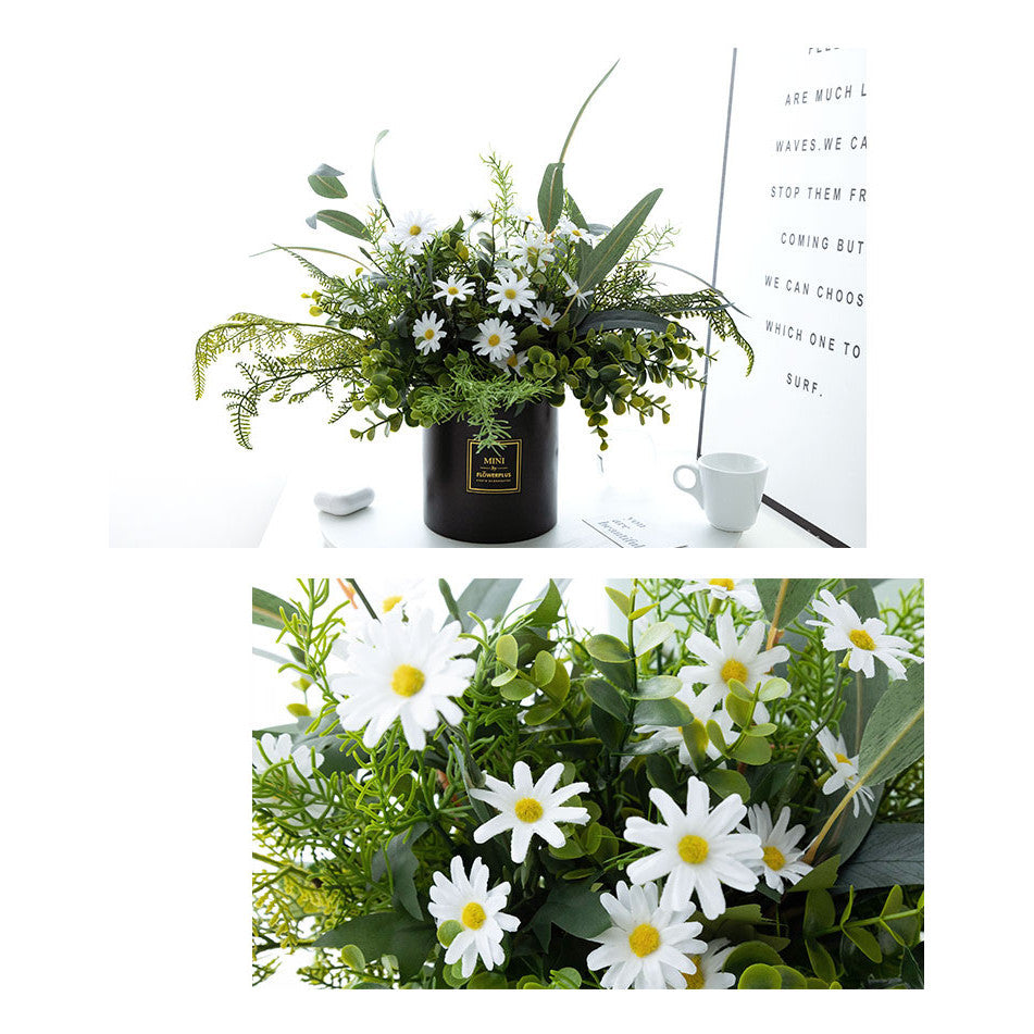 Artificial Plants Indoor Fake Daisy Flower in Pots Fake Potted Planta Fake Indoor Plants with Black Pots for Bathroom Living Room Office Desk Shelves