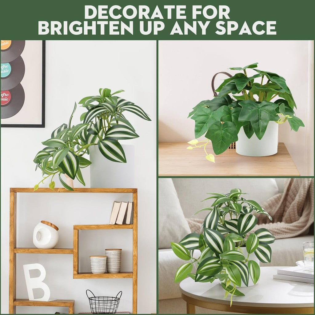Mini Artificial Planta Potted Indoor Decoración in White Pot Fake Plants Realistic Faux Colgante Planta Greenery Props Modern for Living Room Thanksgiving Hogar Ornament