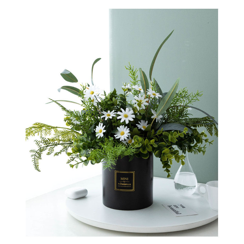 Artificial Plants Indoor Fake Daisy Flower in Pots Fake Potted Planta Fake Indoor Plants with Black Pots for Bathroom Living Room Office Desk Shelves
