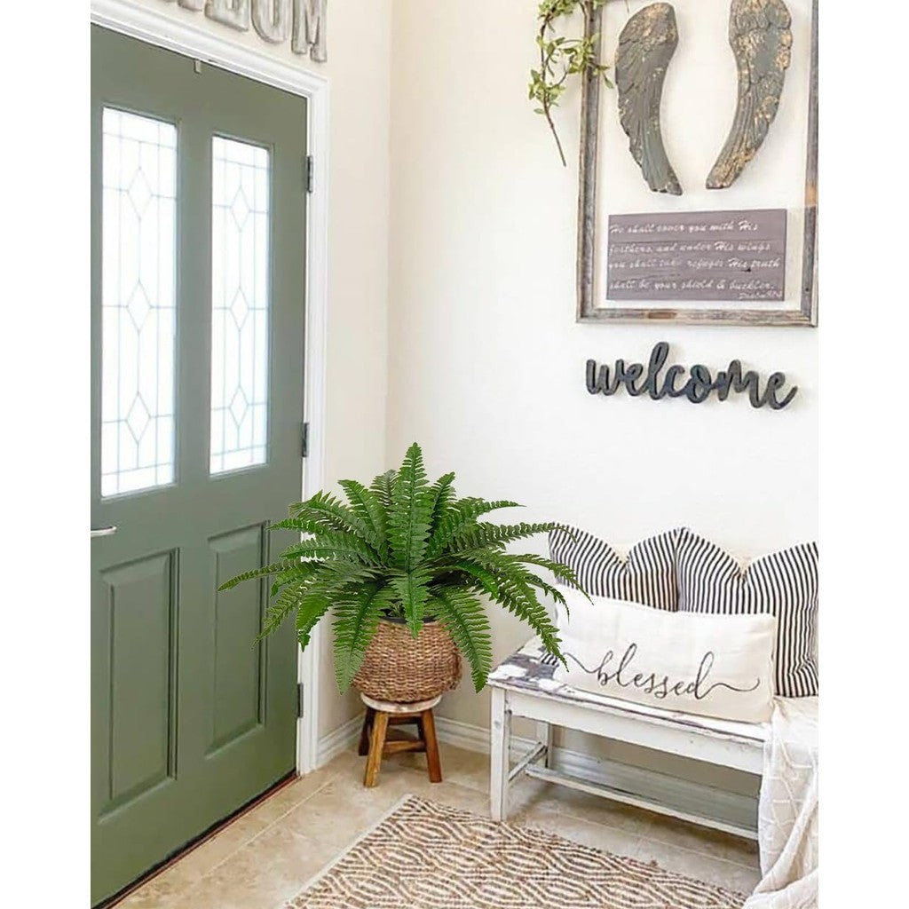 Fake Fern Potted Planta Artificial Boston Ferns in Pot for Outdoors & Indoor Faux Fern Bush Planta for Patio Jardín Farmhouse Windowsill Office Living Room Decoración Hogar Decoración