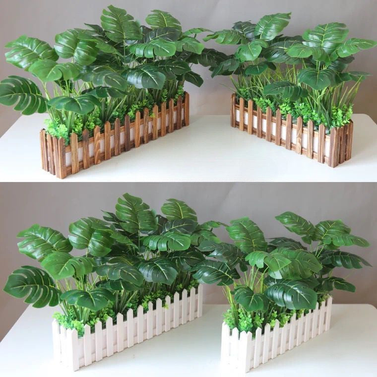 Artificial Monstera Plants - Fake Planta in Picket Fence Pot for Indoor Outdoor Office House Living Room Hogar Decoración