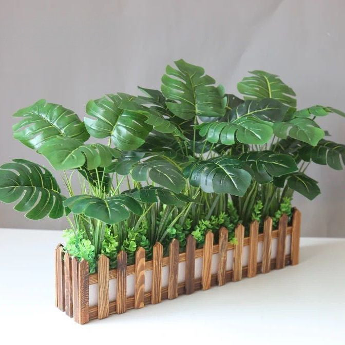 Artificial Monstera Plants - Fake Planta in Picket Fence Pot for Indoor Outdoor Office House Living Room Hogar Decoración