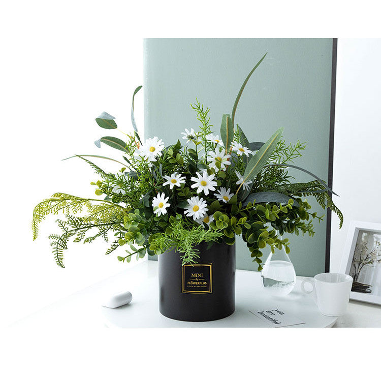 Artificial Plants Indoor Fake Daisy Flower in Pots Fake Potted Planta Fake Indoor Plants with Black Pots for Bathroom Living Room Office Desk Shelves