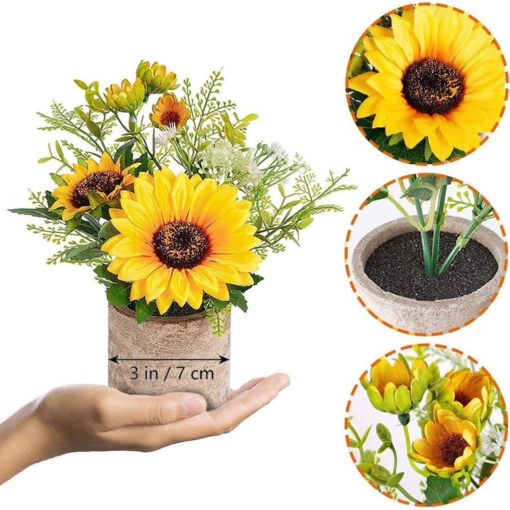 Sunflower Artificial Flowers Pot, Sunflower Decoración, Yellow Fake Flower in Pots, for Hogar Bathroom Kitchen Centerpieces for Tables Sunflowers Potted