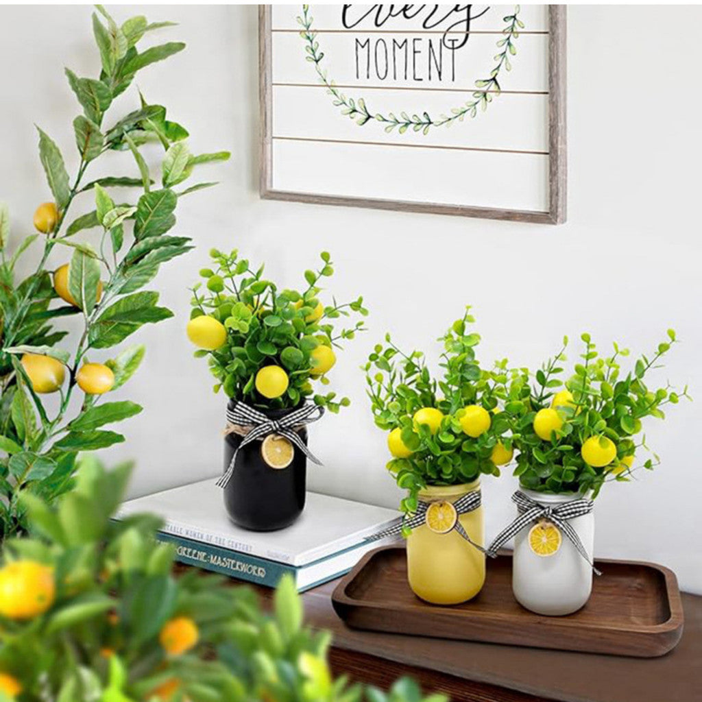 Fake Lemon Centerpieces for Tables Artificial Lemons Decoración for Hogar Faux Lemon Branches with Mason Jar Summer Centerpieces Lemon Decorations for Farmhouse Office Kitchen