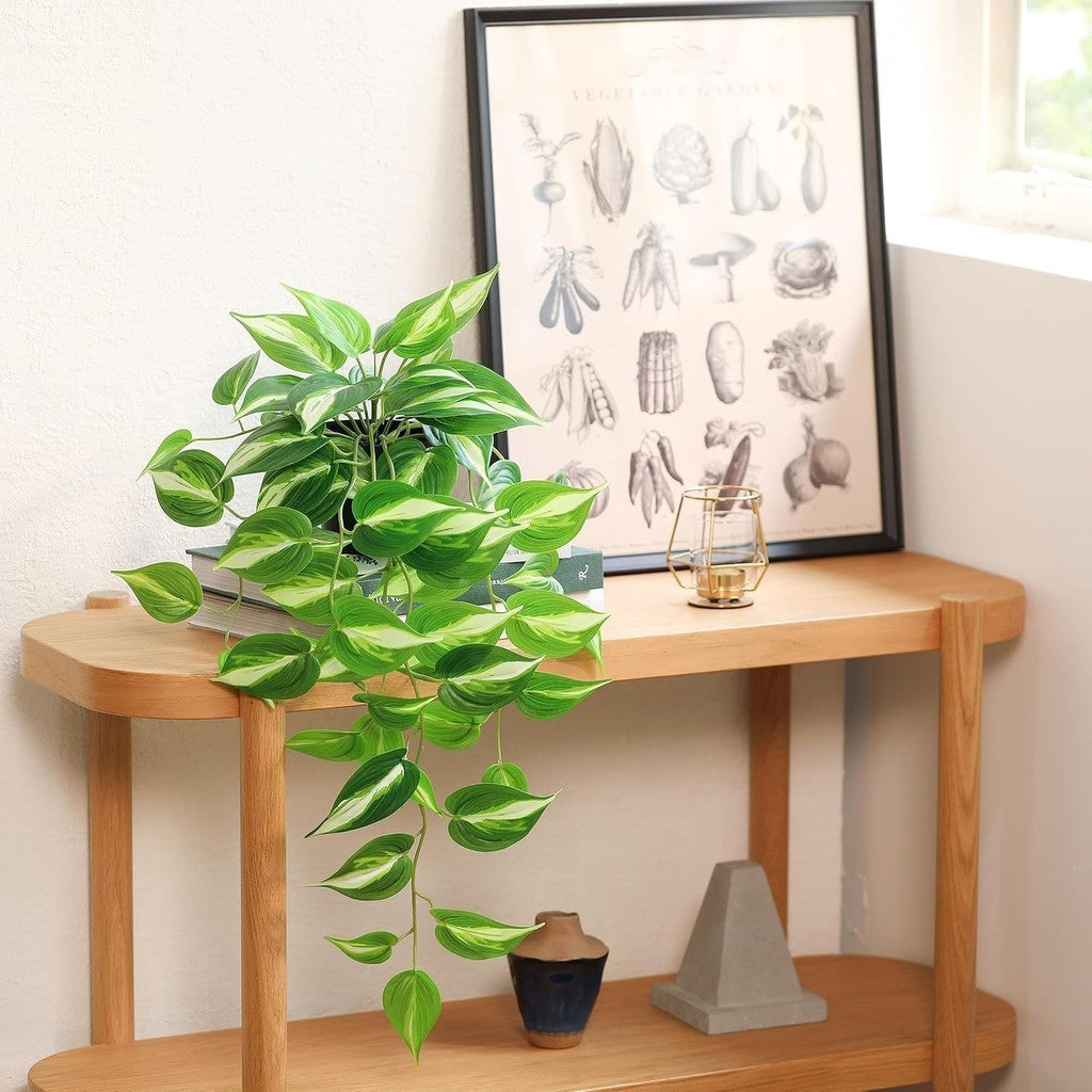 Artificial Devil's Ivy Golden Pothos Fake Planta,Colgante potted Plants for Pared Hogar Patio Indoor Outdoor Decoración(H 26in)