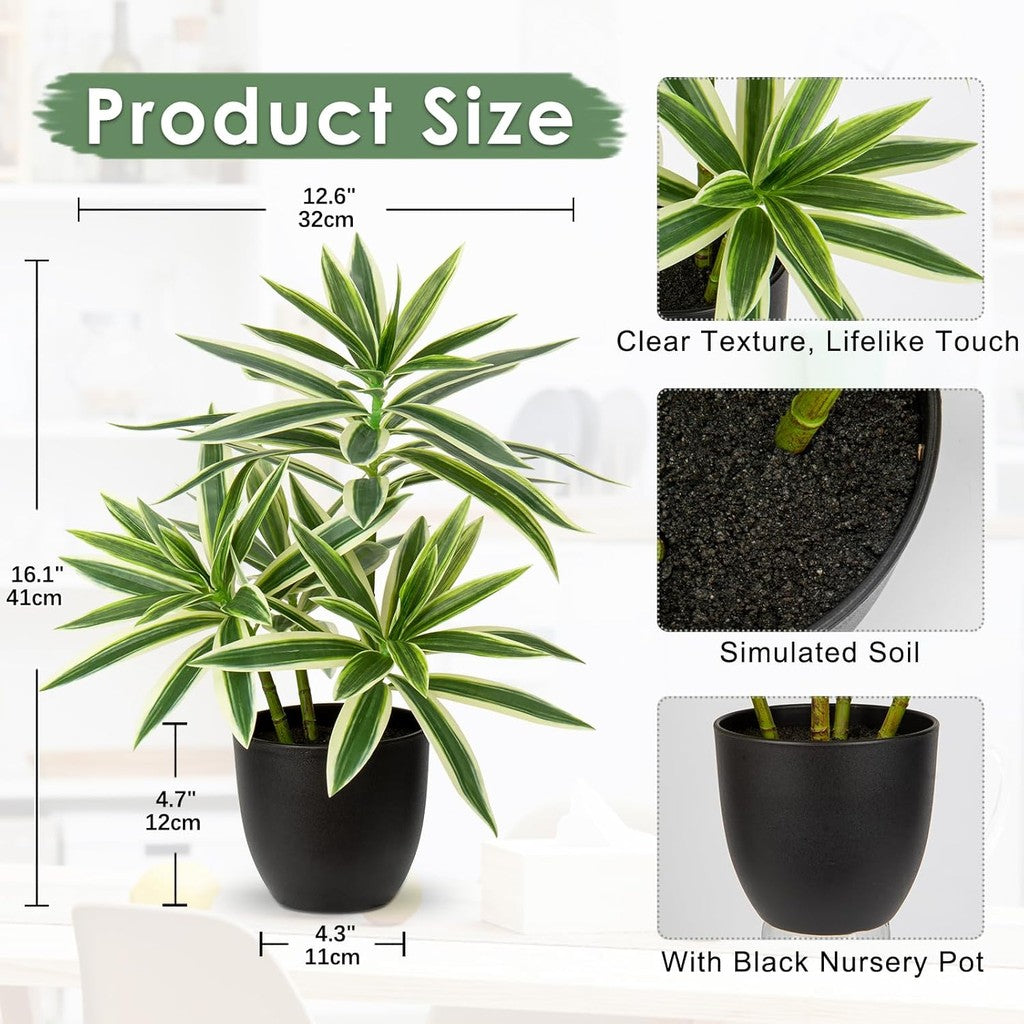 Faux Plants Dracaena Artificial Planta Realistic Fake Plants in Pot Small Indoor Plants Fake Potted Plants Decoración for Hogar Living Room Bathroom Office House Table Desk Shelf