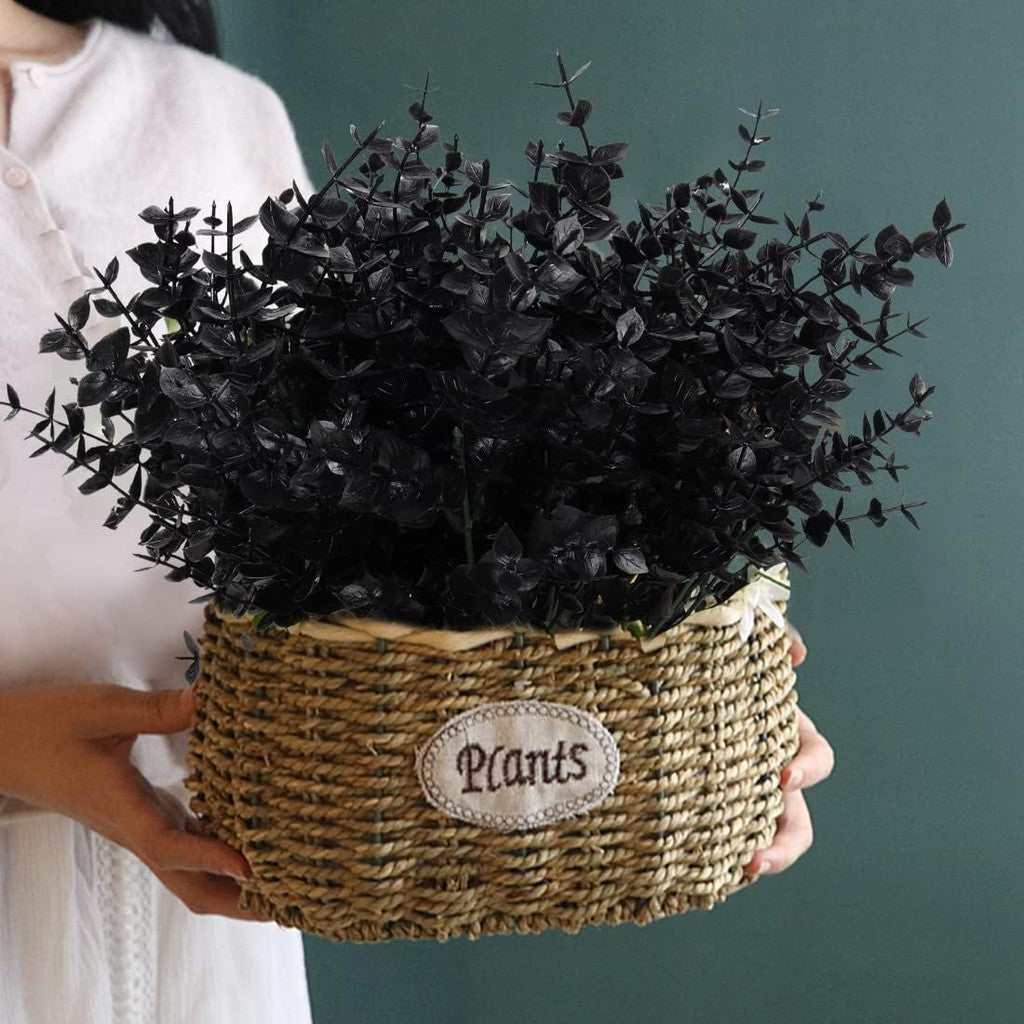 Black Artificial Flowers, Fake Outdoor UV Resistant Plants Faux Plastic Greenery Shrubs Indoor Outside Colgante Planter Halloween Flower Decoración, Jardín Decoración