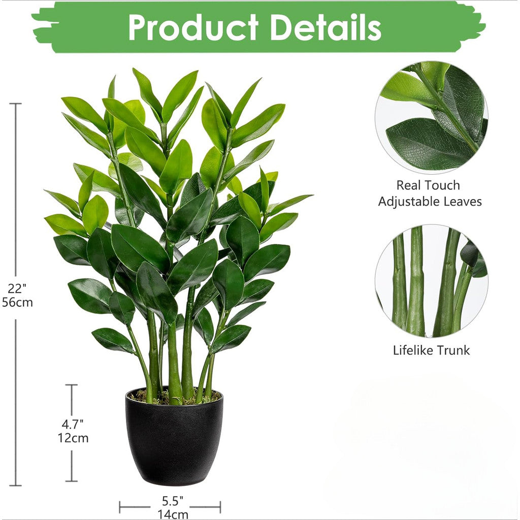 Artificial ZZ Plants Real Touch Faux Plants Indoor fake zamioculcas Zamiifolia Potted Planta in Black Pot ArtificialGreen Leaf Planta Hogar Decoración Office Room Table Greenery Decoración
