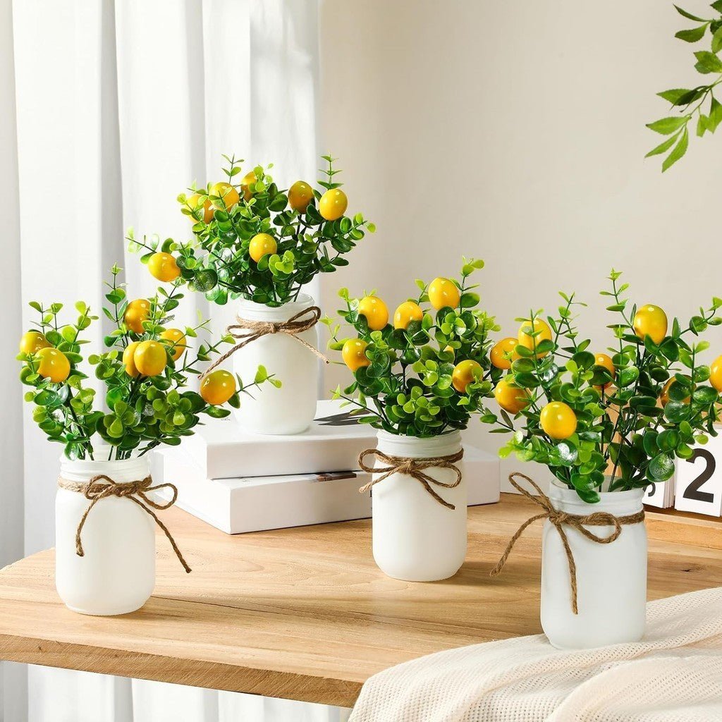 Fake Lemon Centerpieces for Tables Artificial Lemons Decoración for Hogar Faux Lemon Branches with Mason Jar Summer Centerpieces Lemon Decorations for Farmhouse Office Kitchen