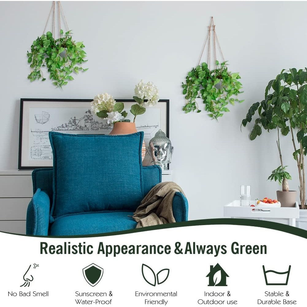 Fake Colgante Plants with Pots, Artificial Faux Anthurium Leaf Colgante Basket Planta for Pared Hogar Room Indoor Outdoor Decoración