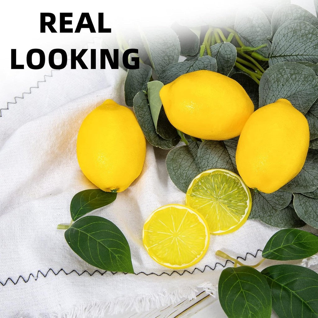 5pcs Small Artificial Lemons, 2 x 1.3 Inch Fake Lemons for Fake Fruit Bowl Lemonade Party Decoración Photo Props