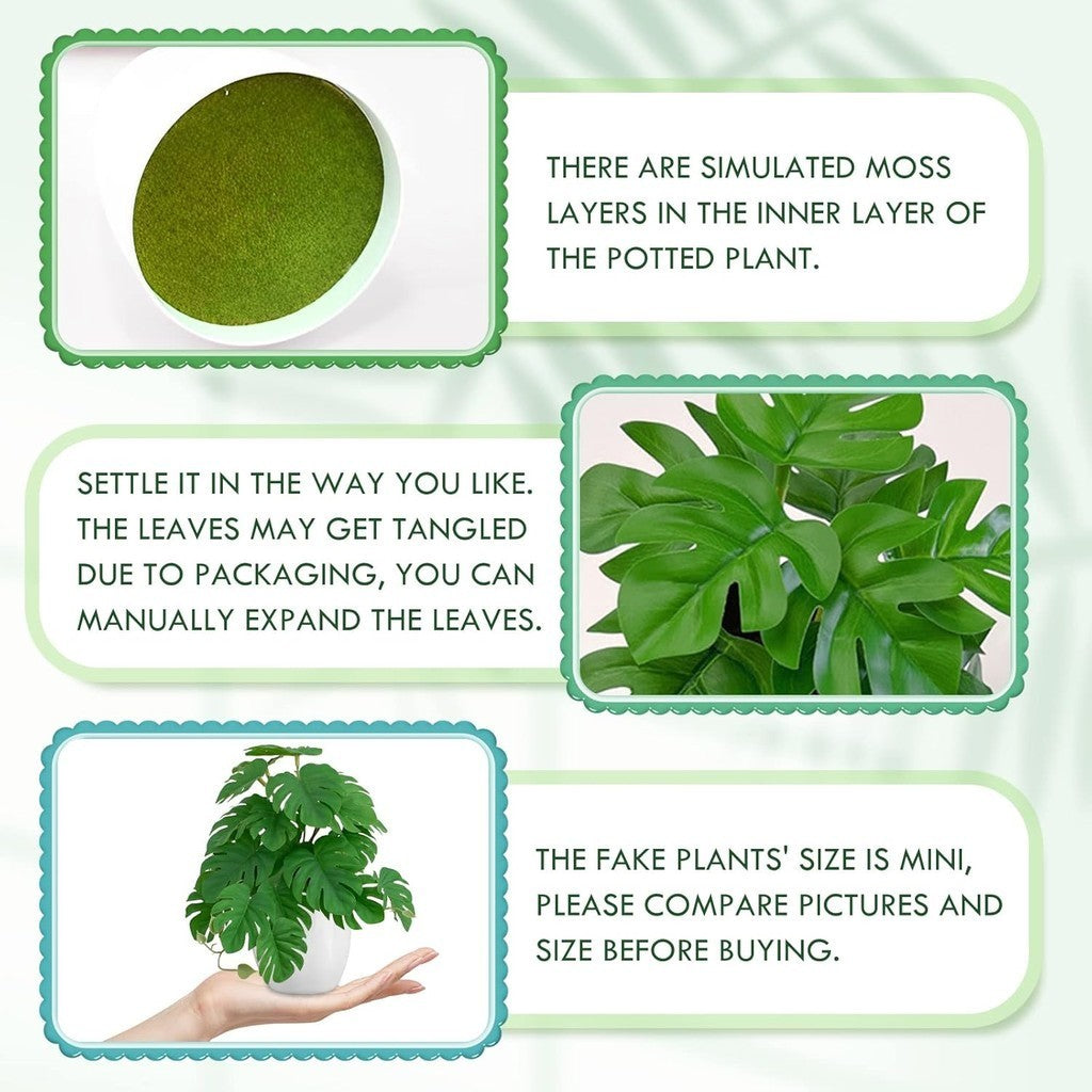 Artificial Plants Artificial Monstera, Mini Fake Plants Small Artificial Plants in Pots for Hogar Decoración Indoor for Office Desk Living Room Apartment Bathroom Kitchen Balcony