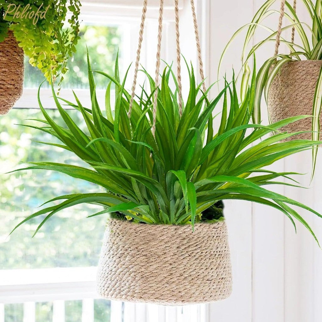 Artificial Grass Fake Plants 17.3in Outdoor Fake Grass UV Resistant Greenery Plastic Plants for Hogar Window Jardín Office Patio Colgante Planter Pathway Front Porch Décor