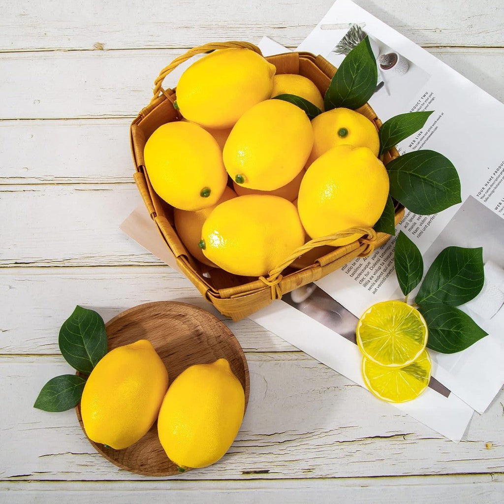 5pcs Small Artificial Lemons, 2 x 1.3 Inch Fake Lemons for Fake Fruit Bowl Lemonade Party Decoración Photo Props