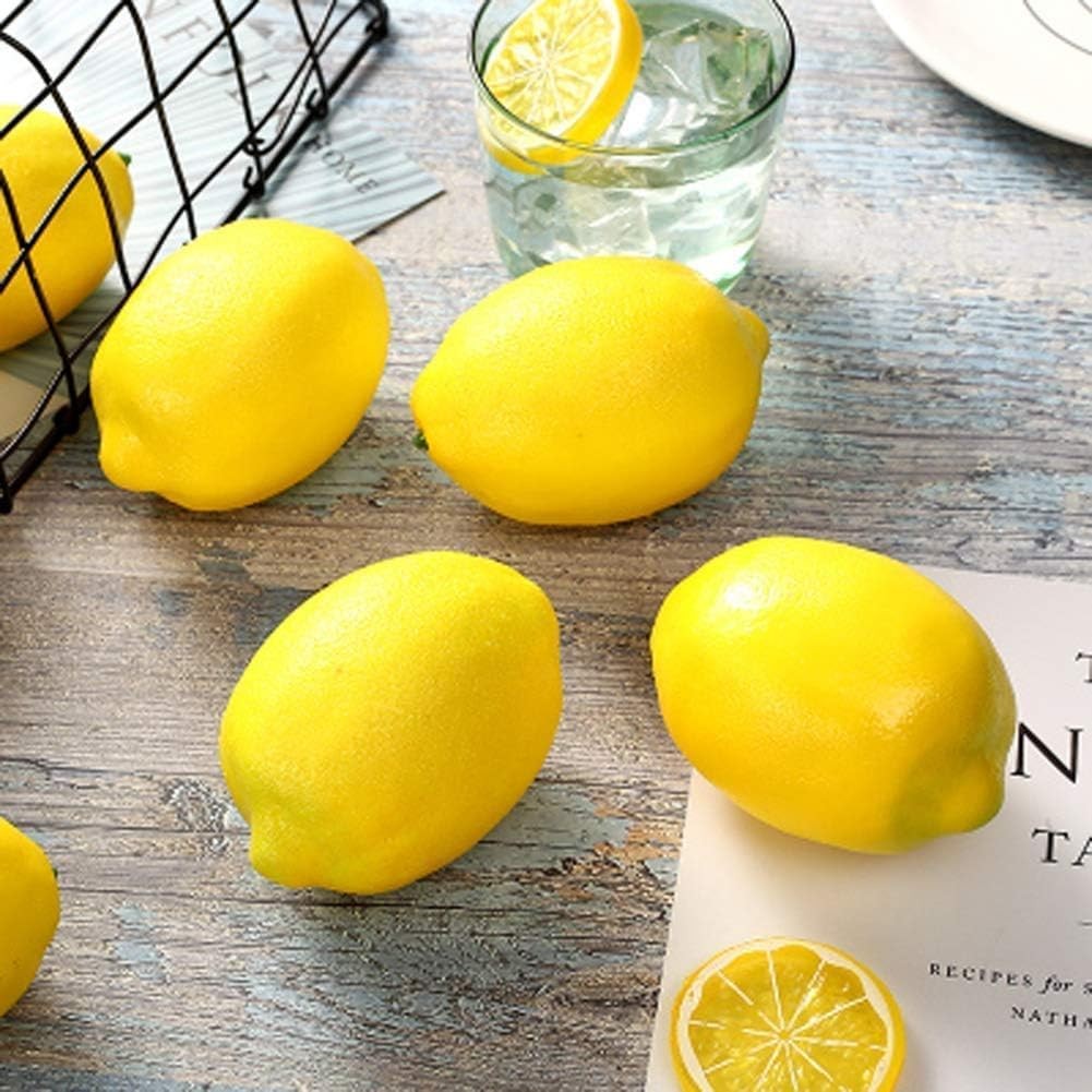 5pcs Small Artificial Lemons, 2 x 1.3 Inch Fake Lemons for Fake Fruit Bowl Lemonade Party Decoración Photo Props