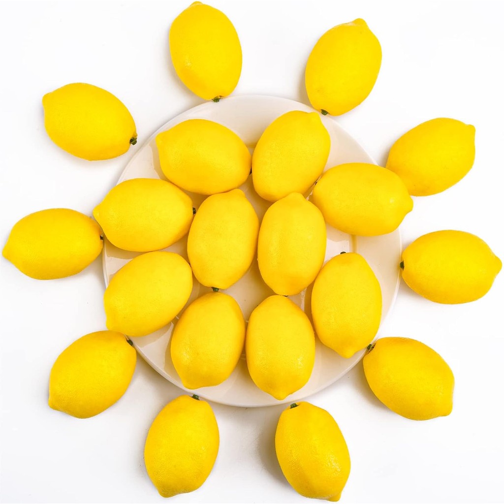 5pcs Small Artificial Lemons, 2 x 1.3 Inch Fake Lemons for Fake Fruit Bowl Lemonade Party Decoración Photo Props