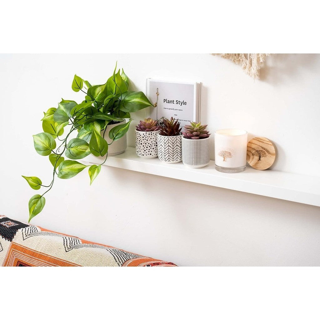 Farmhouse Fake pothos Planta | Fake Planta for Shelf Decoración |18" Artificial Trailing Ivy Planta with Pot | Verde Faux Ivy Planta | Feaux Ivy Pothos Planta