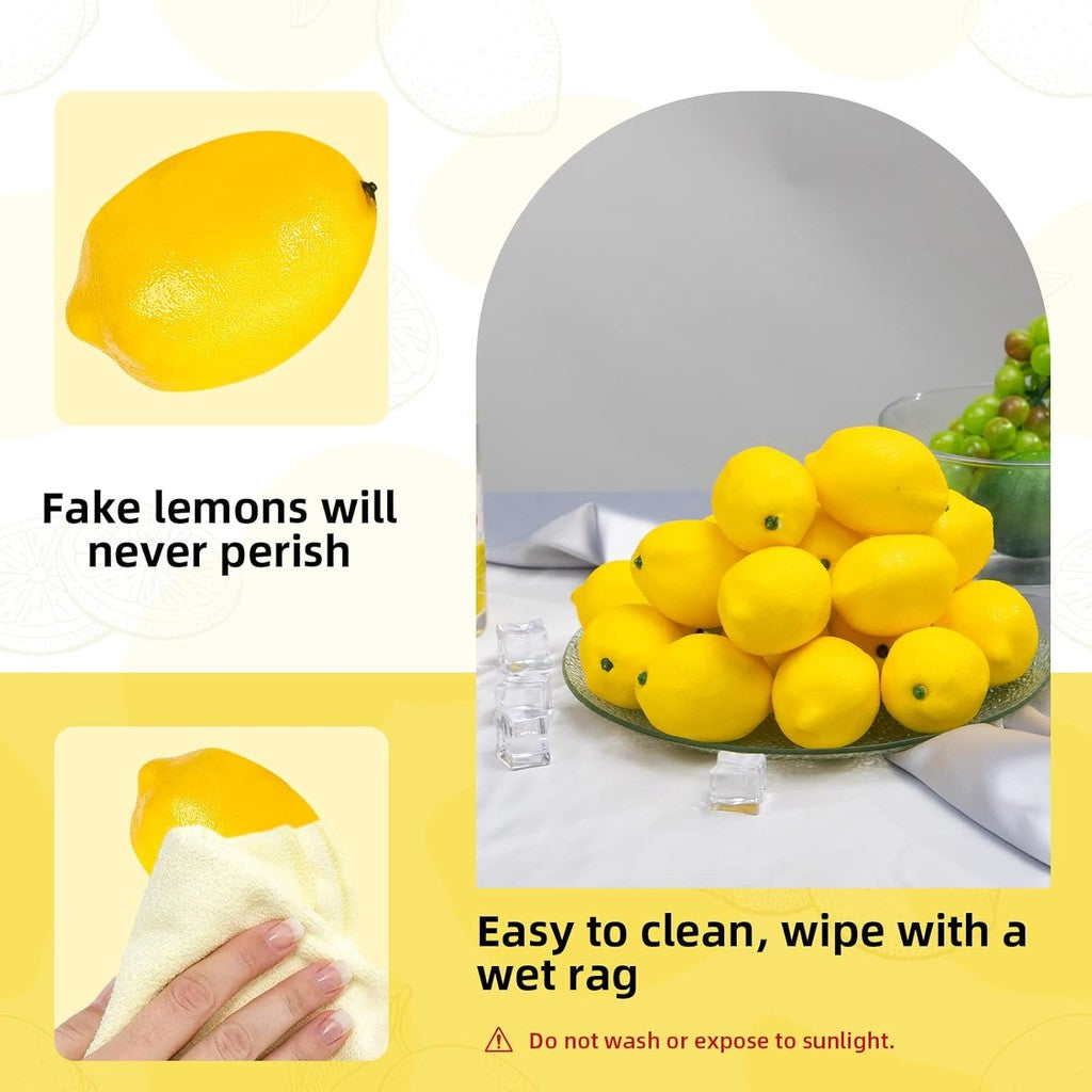 5pcs Small Artificial Lemons, 2 x 1.3 Inch Fake Lemons for Fake Fruit Bowl Lemonade Party Decoración Photo Props