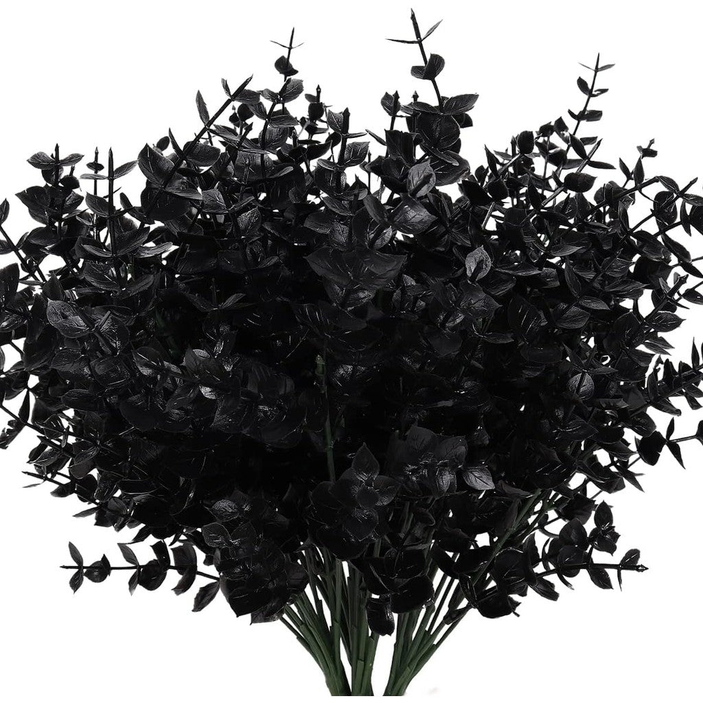 Black Artificial Flowers, Fake Outdoor UV Resistant Plants Faux Plastic Greenery Shrubs Indoor Outside Colgante Planter Halloween Flower Decoración, Jardín Decoración