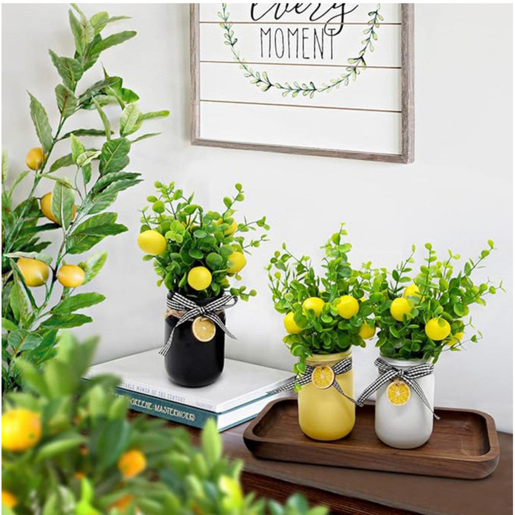 Fake Lemon Centerpieces for Tables Artificial Lemons Decoración for Hogar Faux Lemon Branches with Mason Jar Summer Centerpieces Lemon Decorations for Farmhouse Office Kitchen
