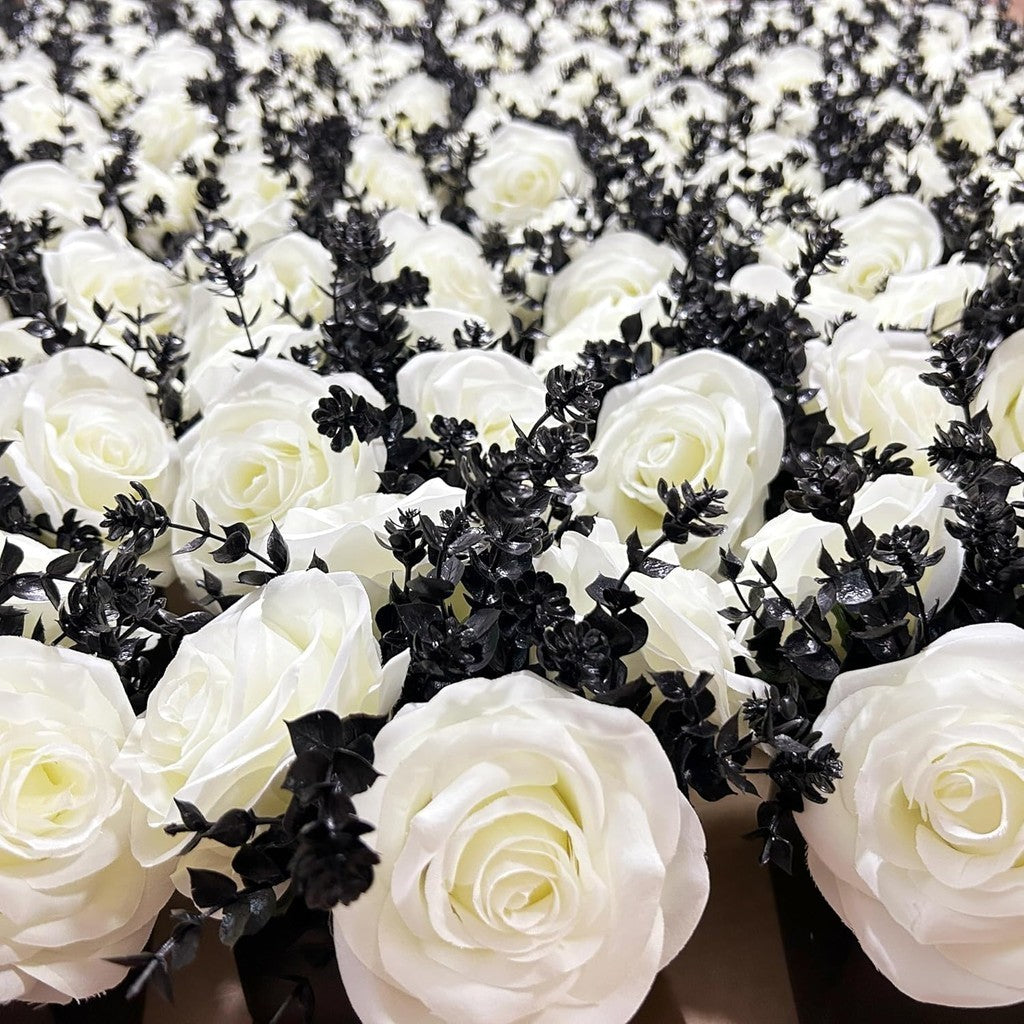 Artificial White Flowers with Black Vases, Roses in Vases Plastic Artificial Flowers and Plants,Used for Hogar Office Wedding Decoración, Table Decoración