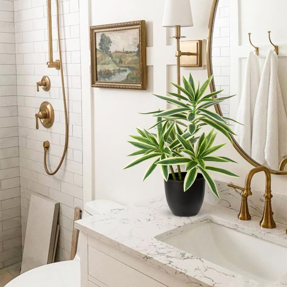 Faux Plants Dracaena Artificial Planta Realistic Fake Plants in Pot Small Indoor Plants Fake Potted Plants Decoración for Hogar Living Room Bathroom Office House Table Desk Shelf