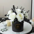 Artificial White Flowers with Black Vases, Roses in Vases Plastic Artificial Flowers and Plants,Used for Hogar Office Wedding Decoración, Table Decoración