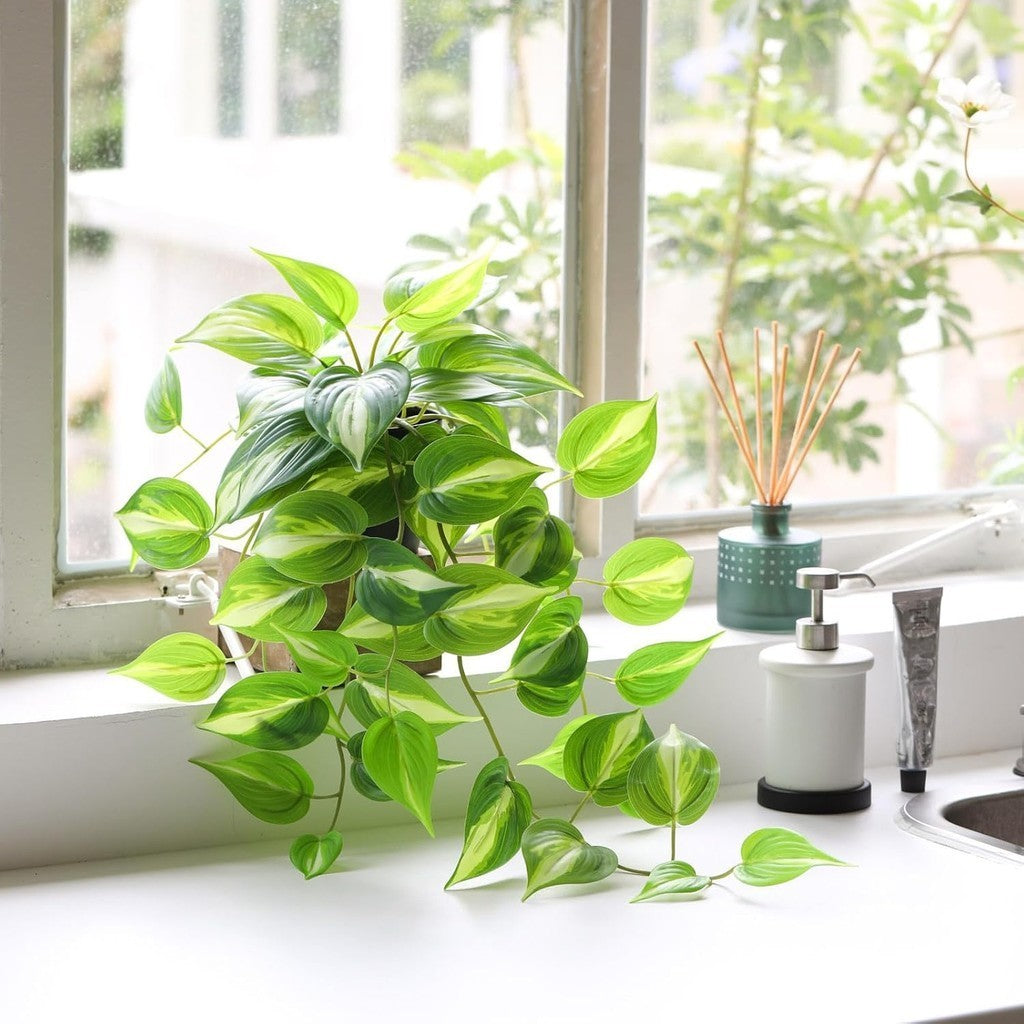 Artificial Devil's Ivy Golden Pothos Fake Planta,Colgante potted Plants for Pared Hogar Patio Indoor Outdoor Decoración(H 26in)