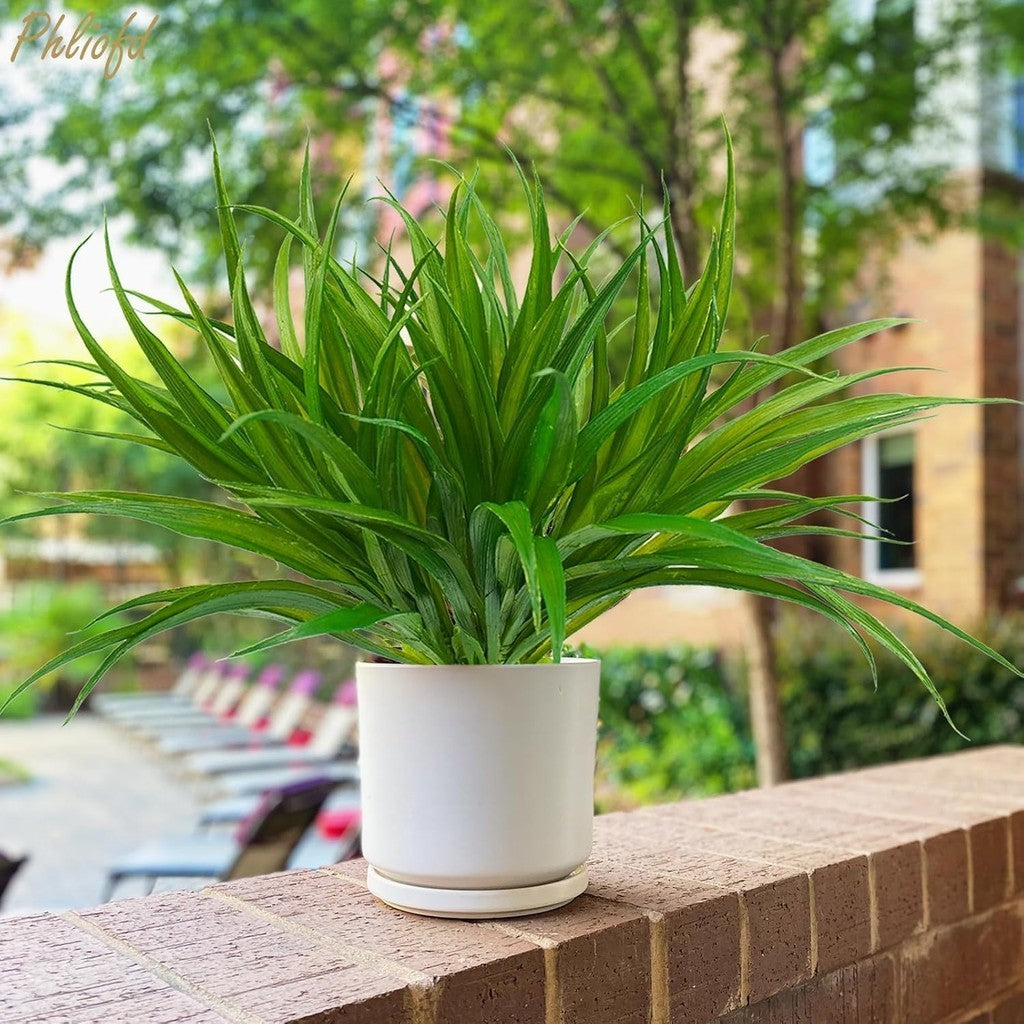 Artificial Grass Fake Plants 17.3in Outdoor Fake Grass UV Resistant Greenery Plastic Plants for Hogar Window Jardín Office Patio Colgante Planter Pathway Front Porch Décor