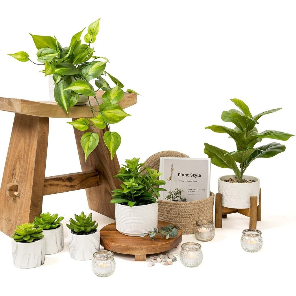 Farmhouse Fake pothos Planta | Fake Planta for Shelf Decoración |18" Artificial Trailing Ivy Planta with Pot | Verde Faux Ivy Planta | Feaux Ivy Pothos Planta