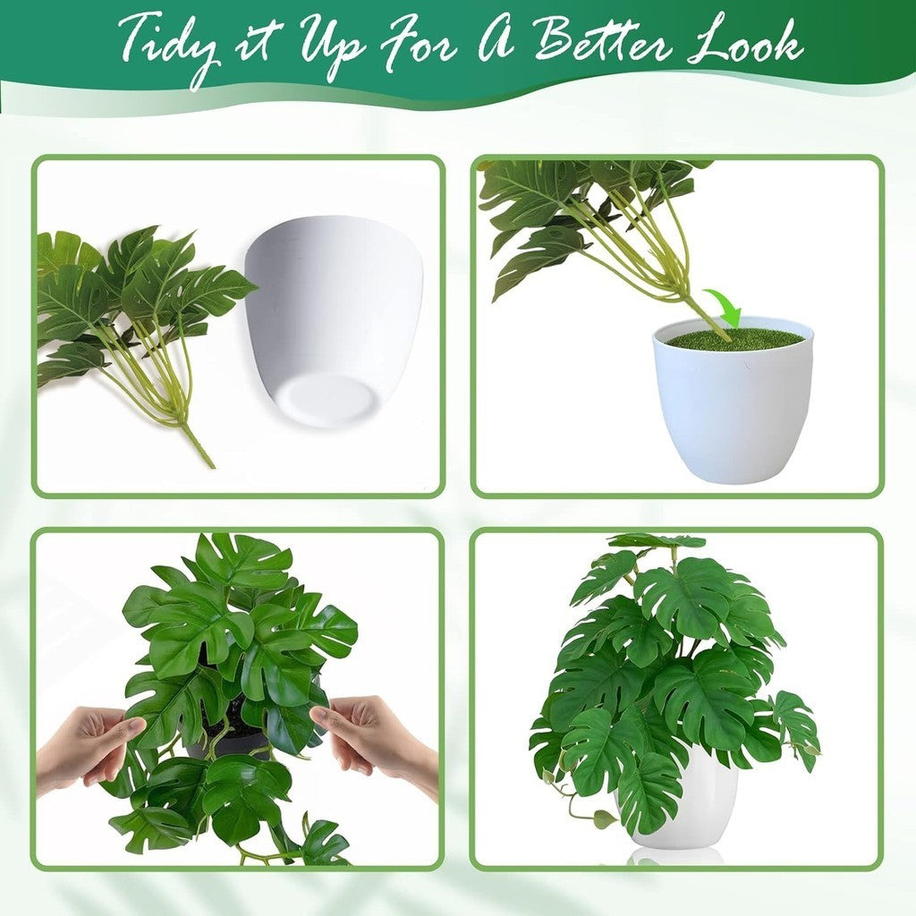 Artificial Plants Artificial Monstera, Mini Fake Plants Small Artificial Plants in Pots for Hogar Decoración Indoor for Office Desk Living Room Apartment Bathroom Kitchen Balcony