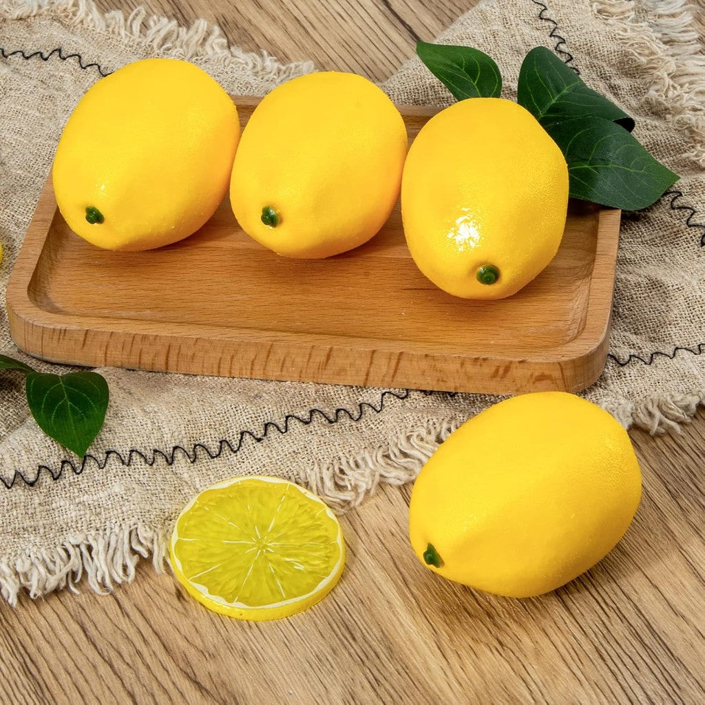 5pcs Small Artificial Lemons, 2 x 1.3 Inch Fake Lemons for Fake Fruit Bowl Lemonade Party Decoración Photo Props