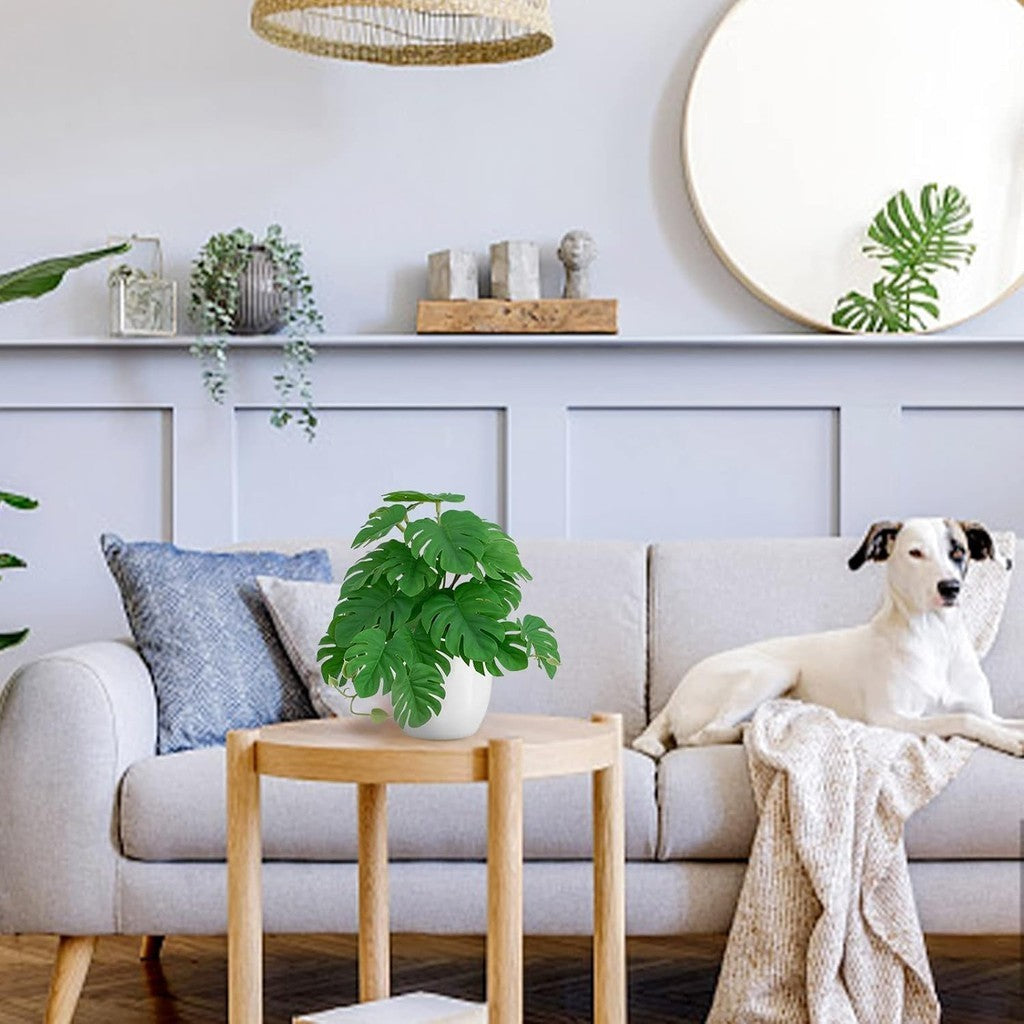 Artificial Plants Artificial Monstera, Mini Fake Plants Small Artificial Plants in Pots for Hogar Decoración Indoor for Office Desk Living Room Apartment Bathroom Kitchen Balcony