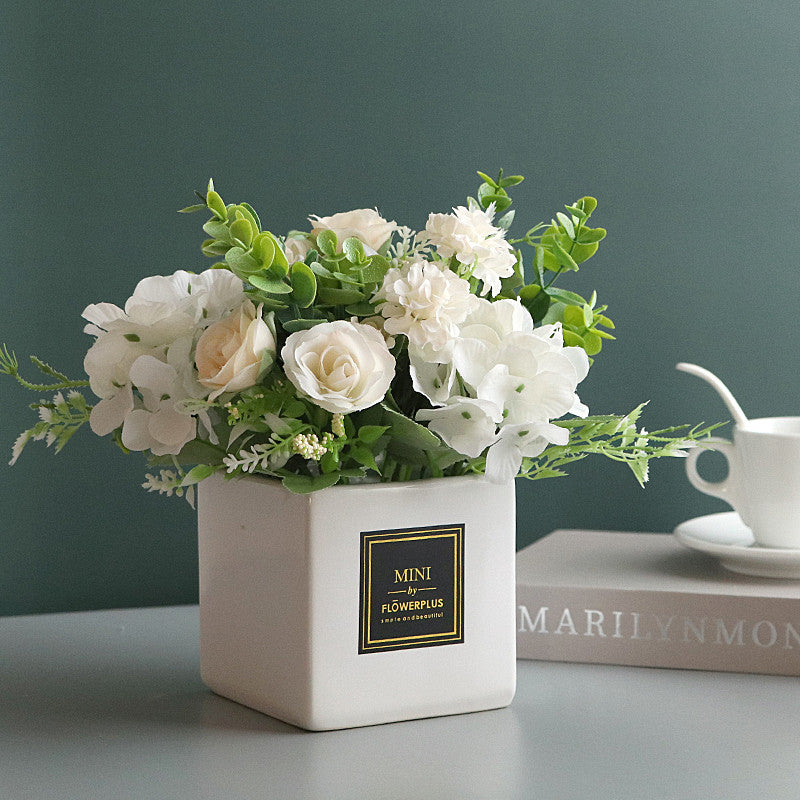 Fake Peony Flowers in Plastic Vase,Faux Hydrangea Flower Arrangements for Hogar Decoración Artificial Flowers with Vase