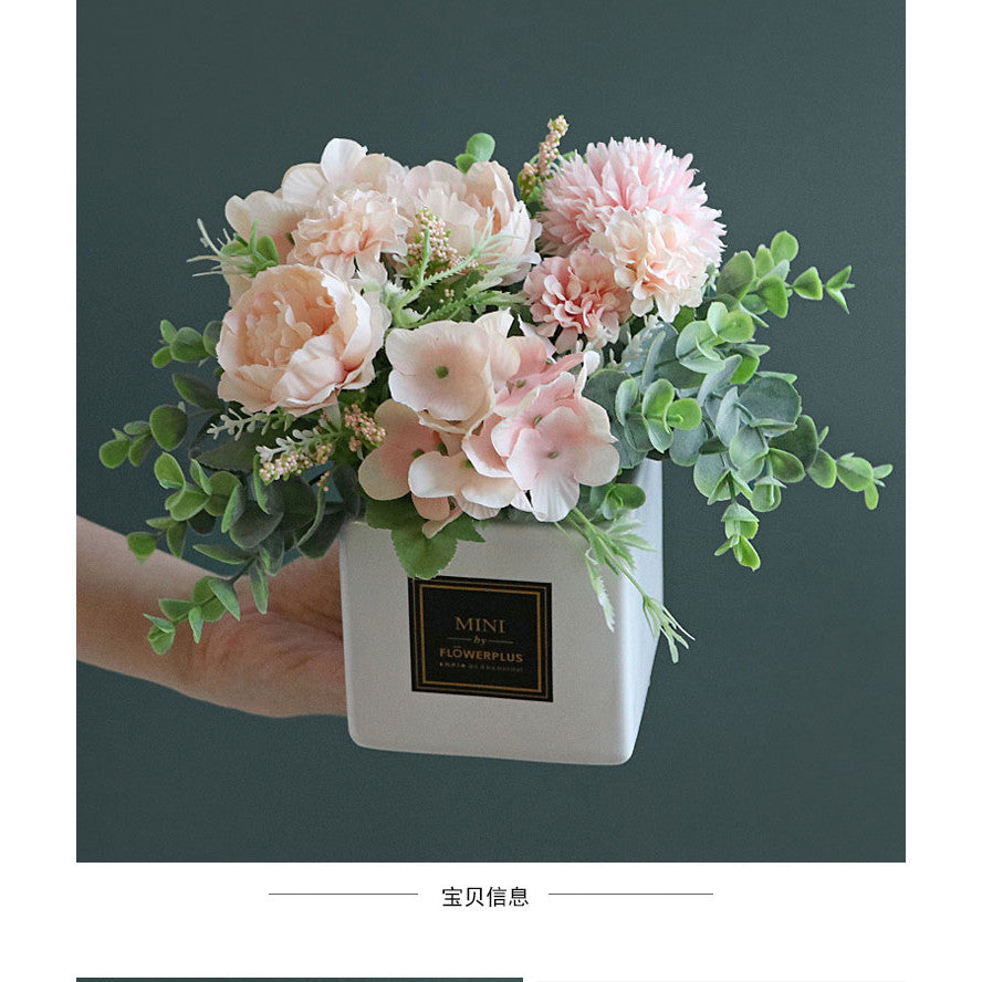Fake Peony Flowers in Plastic Vase,Faux Hydrangea Flower Arrangements for Hogar Decoración Artificial Flowers with Vase