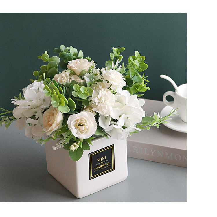 Fake Peony Flowers in Plastic Vase,Faux Hydrangea Flower Arrangements for Hogar Decoración Artificial Flowers with Vase