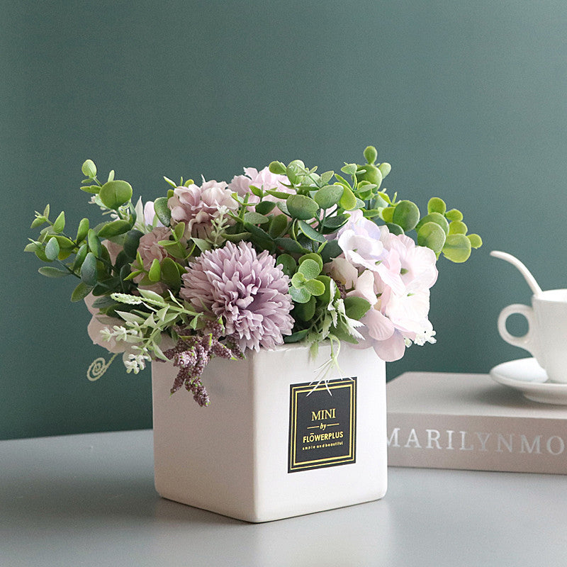 Fake Peony Flowers in Plastic Vase,Faux Hydrangea Flower Arrangements for Hogar Decoración Artificial Flowers with Vase