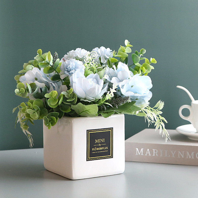 Fake Peony Flowers in Plastic Vase,Faux Hydrangea Flower Arrangements for Hogar Decoración Artificial Flowers with Vase