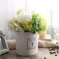Artificial White Hydrangea Rose, Fake Flower Bouquet Arrangement in Square White Plastic Vase Planter Pot