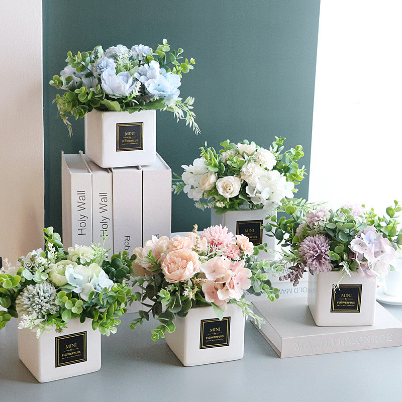 Fake Peony Flowers in Plastic Vase,Faux Hydrangea Flower Arrangements for Hogar Decoración Artificial Flowers with Vase