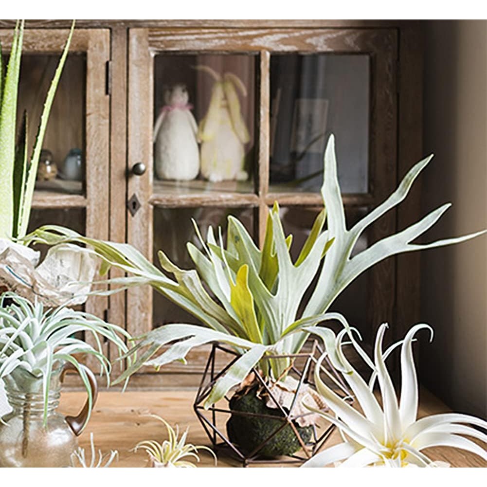 Artificial Flocking Succulents Planta Fake Staghorns Fern Platycerium Grass Leaves Faux Verde Potted Planta