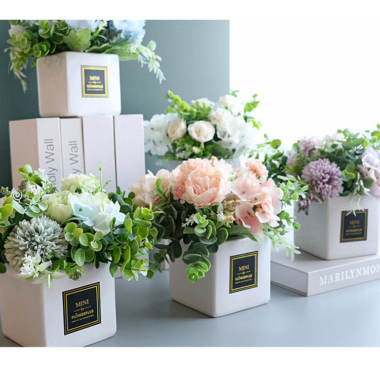 Fake Peony Flowers in Plastic Vase,Faux Hydrangea Flower Arrangements for Hogar Decoración Artificial Flowers with Vase